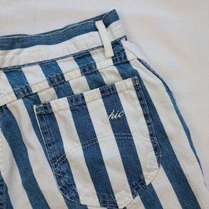 Vintage Striped Chic Distressed Denim Shorts